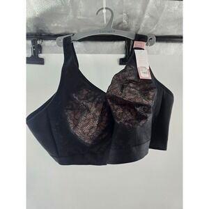 Cacique 48DD Black Lace Unlined Full Coverage No-Wire Bra m91540 NWT